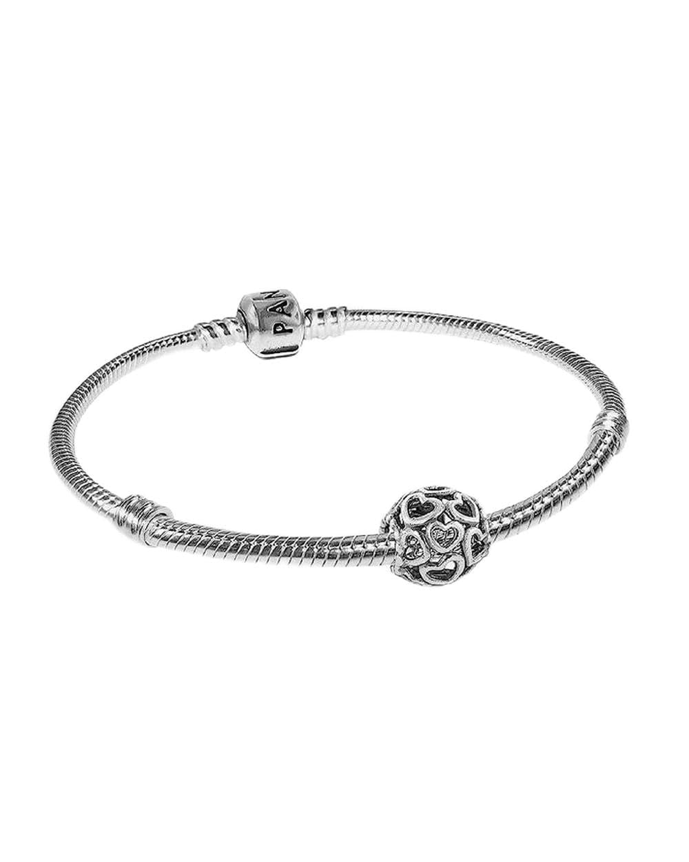 Pandora Moments 590702HV-20+790964 - Braccialetto a maglia di serpente con ciondolo a forma di cuore, in argento Sterling, 20 cm, 20 cm, argento, Nessuna pietra preziosa