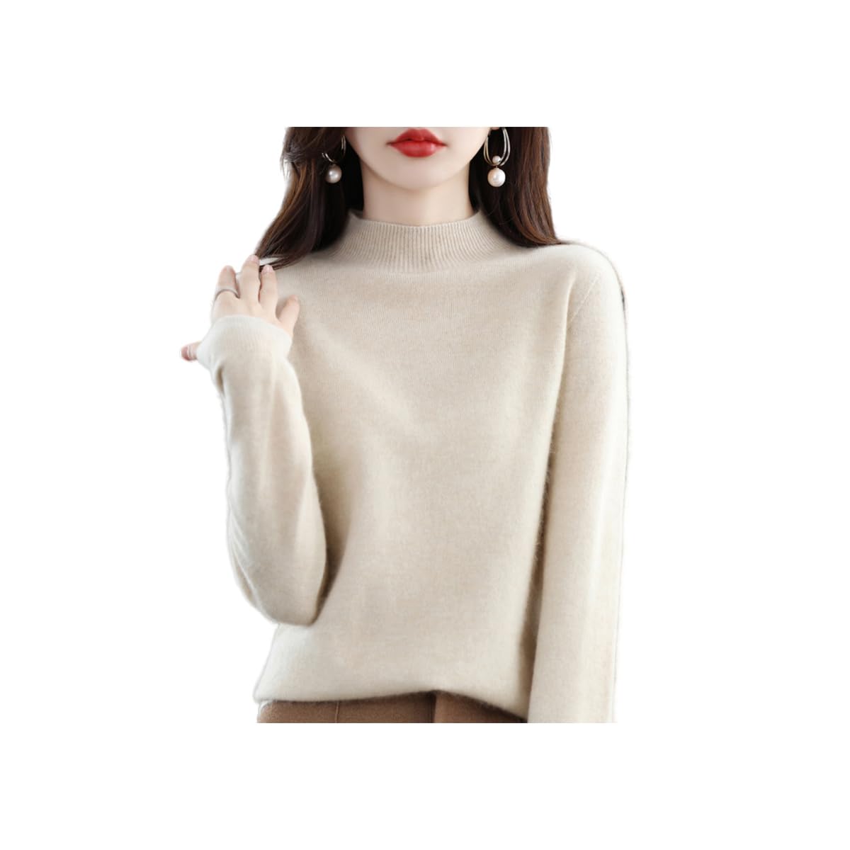 Suéteres de Cachemira para Las Mujeres, Jersey de Cachemira Suave, Cuello Redondo Jersey Caliente, Medio Cuello Alto suéteres de Manga