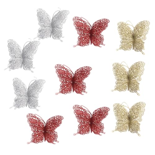 Veemoon 10pcs Christmas Golden Powder Butterflies Decorations Hanging Ornaments for