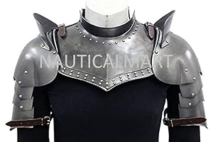 Medieval Armor Gorget Set With Pauldrons: Shoulder SCA LARP Knight Metal Shoulder...