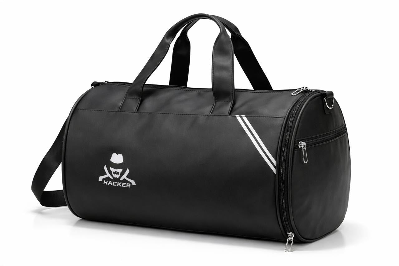 hacker Gym Bag for Men & Women | Spacious Sports Duffel & Travel Bag with Shoulder Strap | Durable Multi-Purpose Workout, Weekend & Overnight Carry Bag (Black)-picture-55