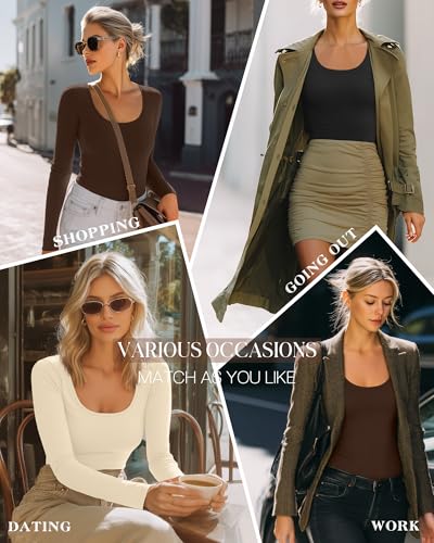 Ficerd 3 Pack Women's Thermal Long Sleeve Shirts Fleece Lined Scoop Neck Stretch Fitted Tops Winter Base Layer Underwear2