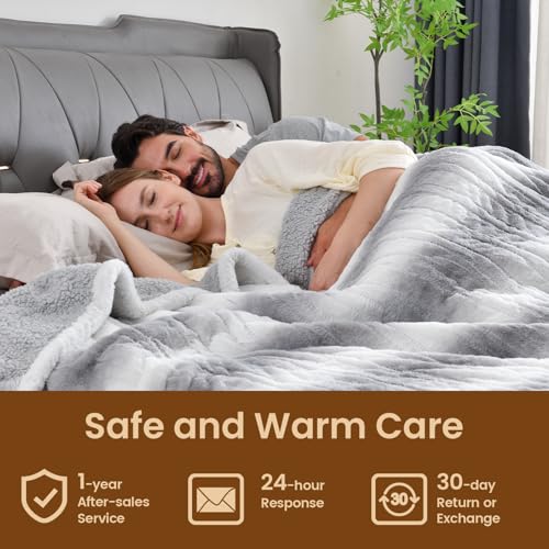 Image of Bearhug Electric Blanket King Size 100 inch x 90 inch Dual Controllers Heated Blanket, 10 Heat Settings, 1-12 Hour Auto Shut-Off, Faux Fur & Sherpa Dual-Sided, Machine Washable, Gift-Ready Elegant Packaging