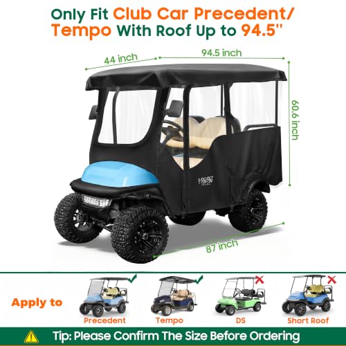 10L0L 4 Passenger Golf Cart Enclosure for Club Car Precedent/Onward-94.5'' Extended Roof with Security Side Mirror Openings,600D Waterproof Portable Golf Cart Rain Cover Driving Enclosure - image 3