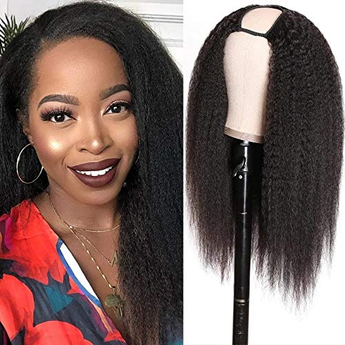 U Part Wig Kinky Straight Human Hair Wigs for Black Women, 2X4 U Shape Clip in Wig 20 inch Glueless 150% Density Full Head Yaki Straight Wigs