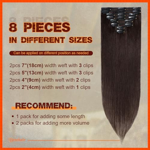 Image of Benehair Clip in Hair Extensions Real Human Hair, Black Hair Extensions Clip in Human Hair for Women, Long Straight, Remy Natural, Full Head 8pcs 20inch #1B Natural Black