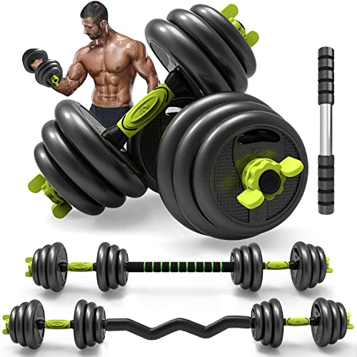 BOSWELL Adjustable Weights Barbell Dumbbells Set, 88 lbs 4 in 1 Non-Slip Neoprene Hand with Connecting Rod for Adults Women Men Workout Fitness,Home Gym Exercise Training Equipment(Green)