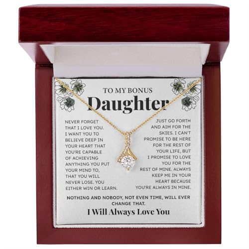 To My Bonus Daughter Necklace Gift, Step Daughter Gifts From Mom Or Dad, Alluring Beauty Necklace Gifts For Stepdaughter, Birthday, Gift For Graduation, Necklace With Meaningful Message Card And Box2
