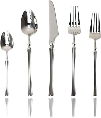 JASHII 1810 acero inoxidable plata cubiertoscubiertosvajilla set servicio para 1 persona, incluye cuchillotenedorcuchara, espejo pulido (plata)