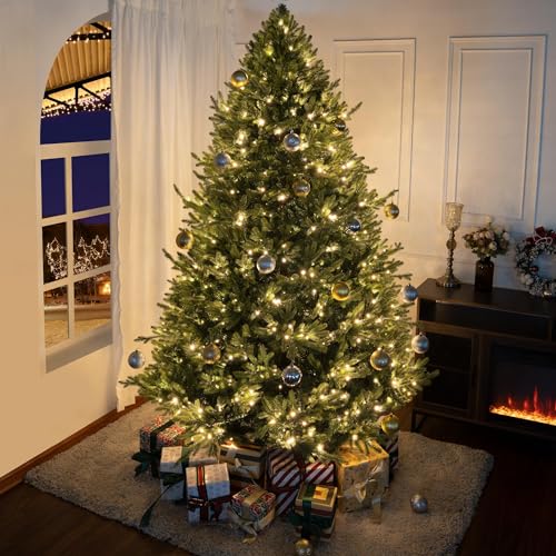 Naomi Home 9ft Traditional Christmas Tree with Lights Realistic Classic Christmas Tree Prelit with 6230 Branch Tips 1000 Warm Lights and Metal Stand Aritificial