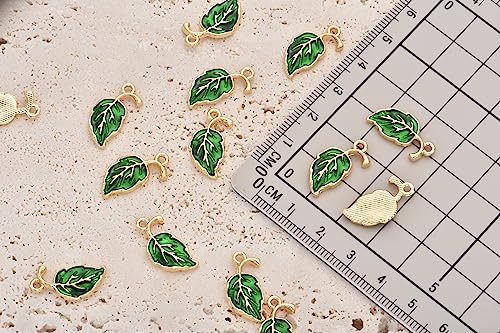 Image of Pack of 80 Green Leaves Enamel Charms Gold Plated Colored Pendants Hawaii Style Accessories for Necklace Bracelet Jewelry Making DIY Crafting