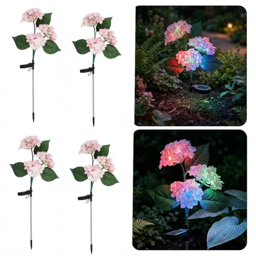 Image of hardoll Solar Decorative Light Hydrangea Flower Shaped RGB Color LED lamp for Waterproof Outdoor Home Garden Yard(Pink Color-Pack of 4)