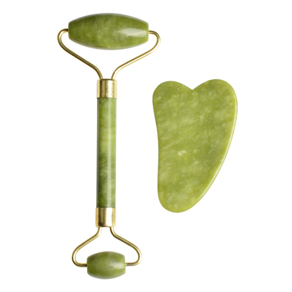 RNICE Jade Roller for Face and Gua Sha Set, 2pcs Massager Guasha Facial Jade Roller Face Lift Body GuaSha Board Tool Set