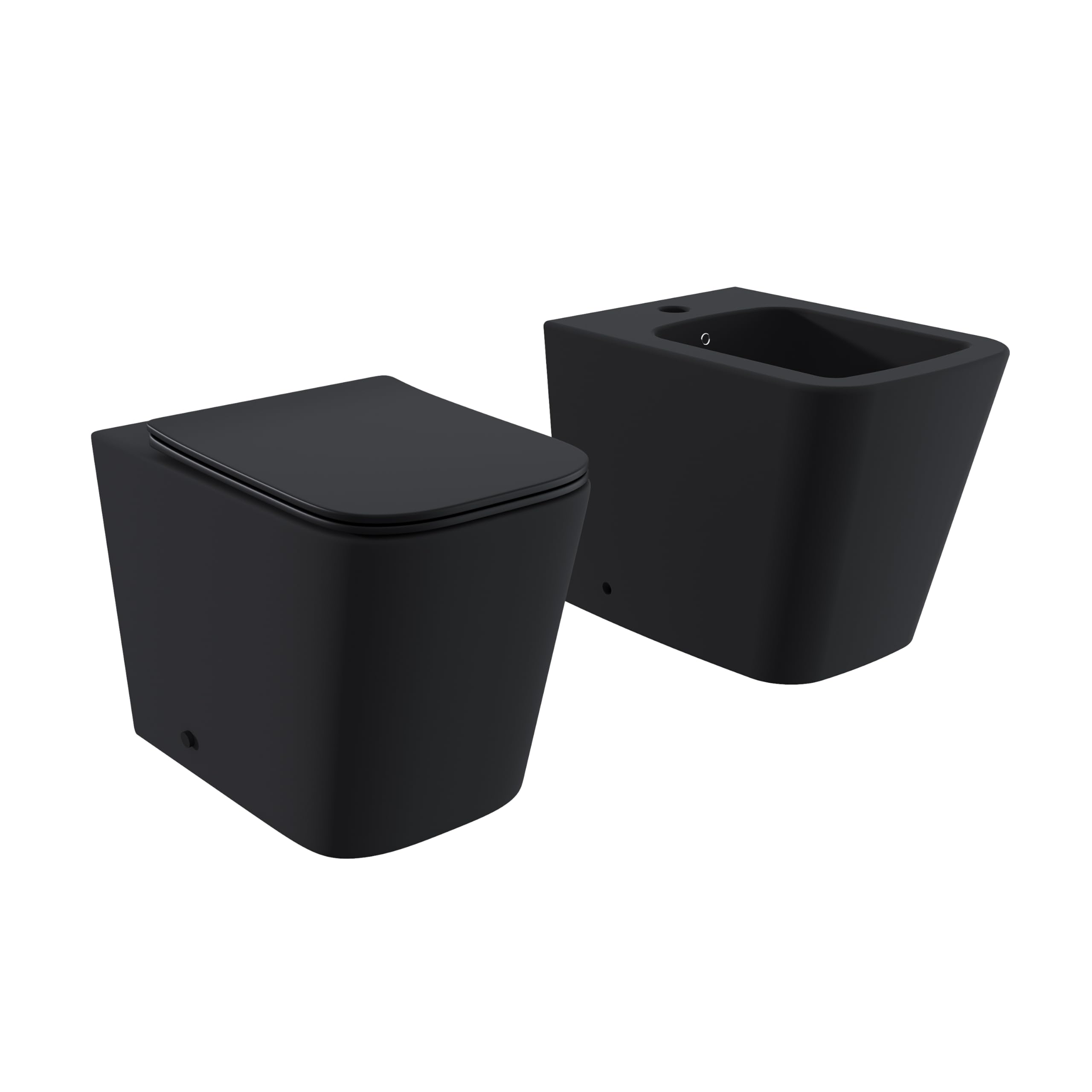 Sanitaires en céramique filomure noir mat cuve sans bordure bidet siège soft-close fermeture lente modèle Londra