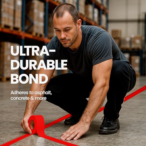 Image of DuraMark EC700 Floor Marking Tape for Concrete and Pavement | Industrial Marking Tape for Warehouses | Long-Lasting | High Durability, Red, 4 Inches by 108 Feet