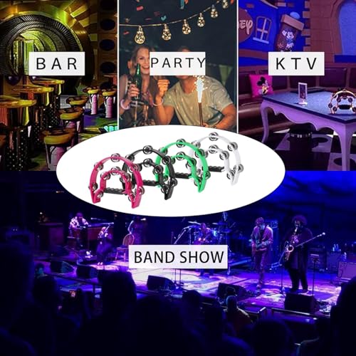 Image of PERLMAN Tambourine Half-Moon Double Row Jingles, Ergonomic Grip, Hand Percussion Dafli for Adults & Kids, Party /Stage Use (Red)