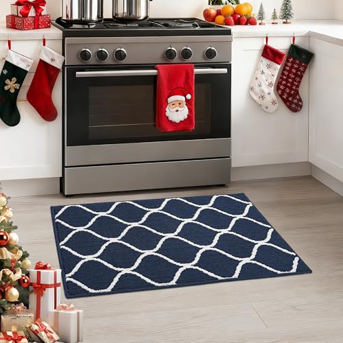 COSY HOMEER Küchenteppich rutschfest, 50 x 80 cm Küchenläufer Waschbar, Schmutzabweisend Läufer Küche Maschinenwaschbar für Küche, Waschküche, Eingang, Flur, Blau Blau 50 x 80 cm