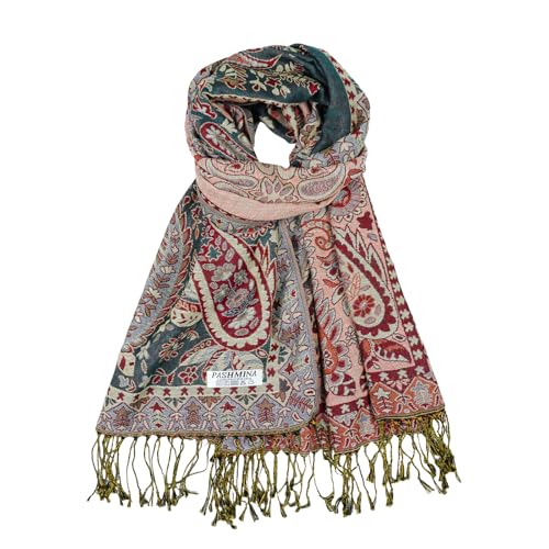 CRFASIBE Cachecol de inverno mulher, xaile Pashmina impresso paisley, suaves multicolorido jacquard lenços para todas as estações, estolas envoltório xaile noite, verde
