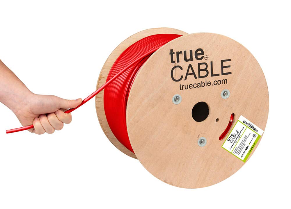 TRUE CABLE Cat6A Shielded Plenum Bulk Ethernet Cable (CMP), Overall Aluminum Foil Shield (F/UTP), 1000ft, Red, 23AWG Solid Bare Copper, 750MHz, 10Gbps