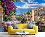 XUWEISI Tuscany Garden Terrace Photo Wall Murals, View of Mediterranean Bay Renter Friendly Wallpapers Italy Costal City Scenery Large Mural Wall Background Decorative Decals, 157