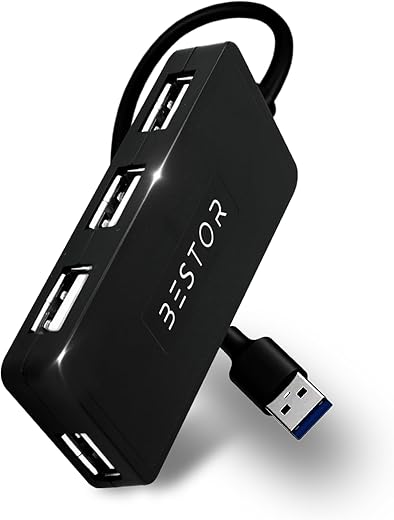 Bestor 4-in-1 USB Hub, 480Mbps High-Speed Multiport Dock with 0.9m Cable, Compatible with PC, Laptops & USB Devices – Black