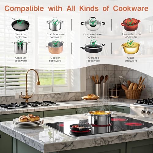 Image of Karinear 30 Inch Electric Cooktop,Radiant Ceramic Stove, Hardwired 220-240V