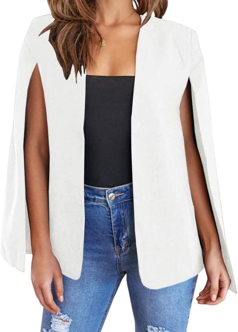 Damen-Cape-Blazer, elegant, geteilt, langärmelig, vorne offen, Blazer, Jacke, modisch, einfarbig, Schalkragen, Blazer, Mantel, Cape-Oberteil, Business-Casual-Anzug, Tops, Cardigan-Mäntel, We