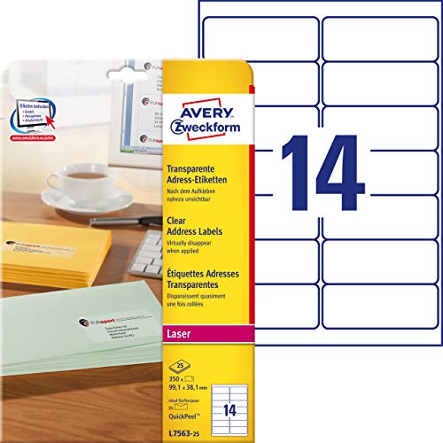 Avery Zweckform L7563-25 étiquettes transparentes imprimante laser 99,1x38,1