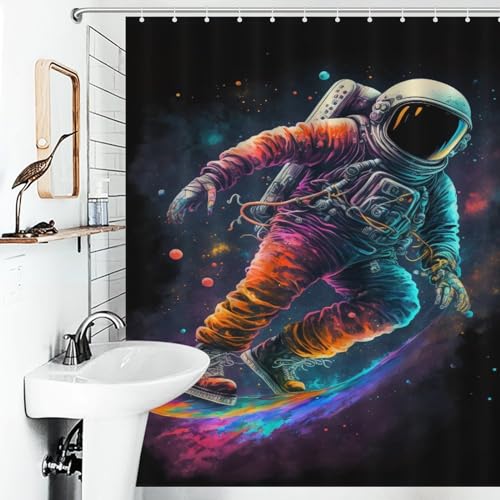 Rideau de douche astronaute polyester lavable imperméable pour cabine douche et maison - 6