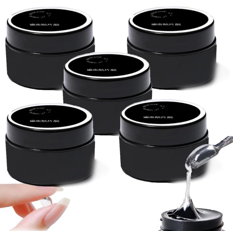 Vanccy Press on Nails Glue, Solid Nail Gel Glue for Press on Nails and Soft Gel Nail Tips, DIY Home Nail Glue for Press On, Super Strong Solid Nail Glue Gel Kit (5pcs)