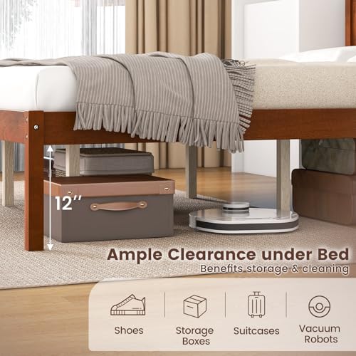 Image of GIANTEX Queen Wood Platform Bed Frame with Headboard, Mid Century Queen Bed Frame with Wood Slat Support, Solid Wood Foundation with 16 inch Under Bed Storage, No Box Spring Needed, Easy Assembly