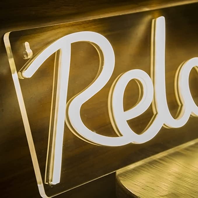 Image of VYNES RELAX LED Neon Signs Light LED Art Decorative Sign - Wall Decor /Table Decor, Home Decor for Wedding Party Kids Room Living Room House Bar Pub Hotel Beach (Warm White) Neon Signs