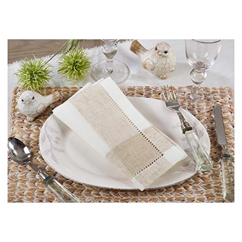 Tablecloth Center Ivory Color 94% Polyester - 6% Linen Hemstitch Cloth Napkin, 20