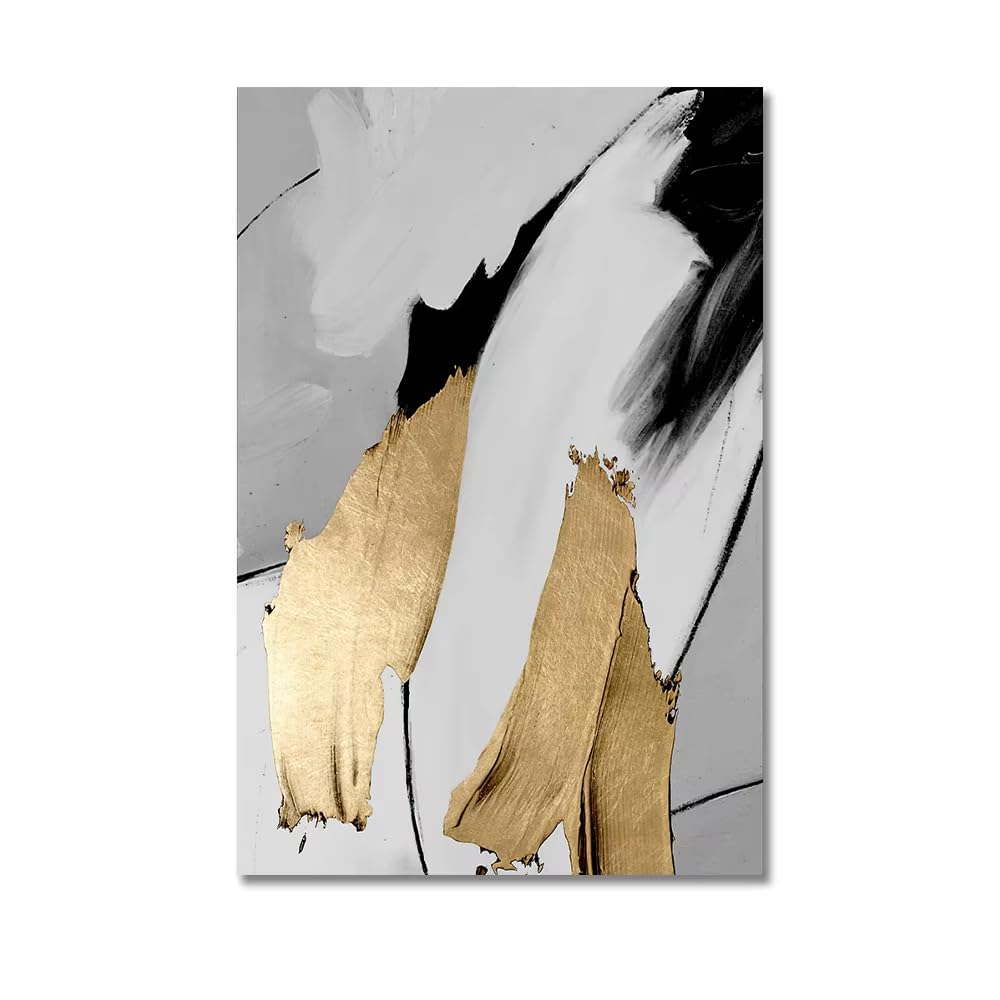 XIANGPEIFBH 3-teiliges Set rahmenloser, luxuriöser, abstrakter, grau-goldener Gemälde als Wandbilder auf Leinwand für Wohnzimmer, Homeoffice (60x90cm/24x35in) x3 Ungerahmt