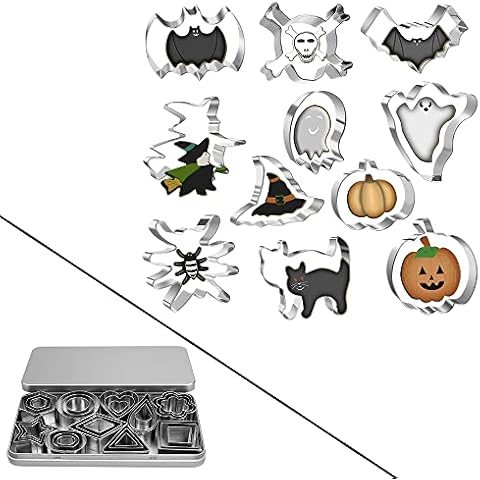 41PCS Cookie Cutters Set - 11Pcs Halloween Cookie Cutters Set & 30Pcs Heart Star Flower Round Square Hexagon Oval Diamond Shapes Cookie Cutters Set (11PCS+30PCS Cookie Cutters） Cover