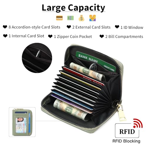 Image of GAEKEAO Wallet Women RFID Blocking Leather Small Compact Zip-Around Credit Card Holder with ID Window & Zipper Pocket