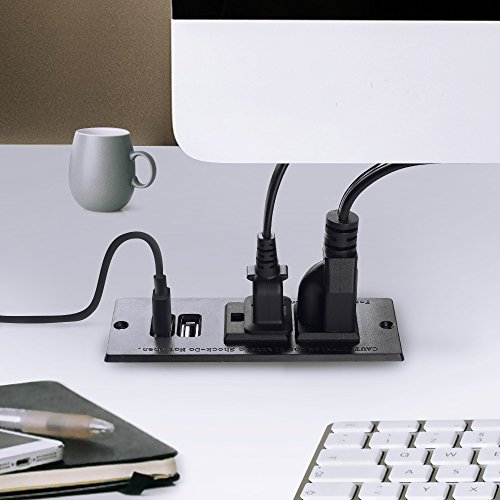 Conference Recessed Power Strip Socket with USB Ports,Table Power Strip,Desktop Charging Station with 2-Outlets and 2 USB Ports miniatura 5