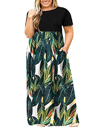 Image of Kancystore Women's Plus Size Maxi Dress with Pockets Summer Dresses XL-5X | Plus Size High Waisted Long Length Beach Dress, Empire Waist Round Neck Casual Dress, Solid Striped Floral Tie Dye Colors
