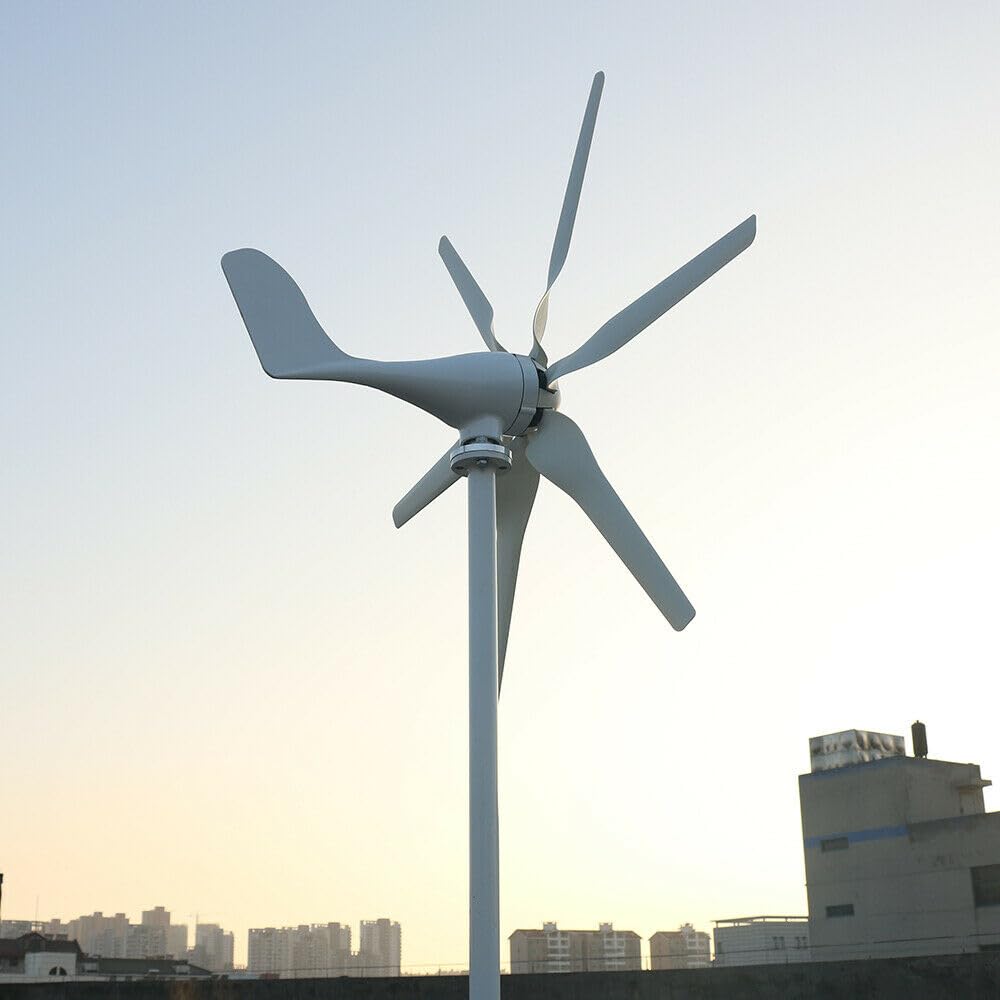 3 Phasen Windkraftanlage 1000W 12V 6 Blätter Windgenerator mit Laderegler | 1kw Horizontal Windturbinen Komplettanlage für Heimgebrauch Stromergänzung,Off Grid Permanentmagnet-Windgenerator Windräder