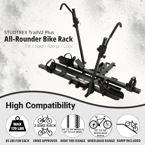 Image of TrailV2 Plus Ebike Rack with Ramp 170 lb 2-Bike Rack Hitch Mount Heavy Duty
