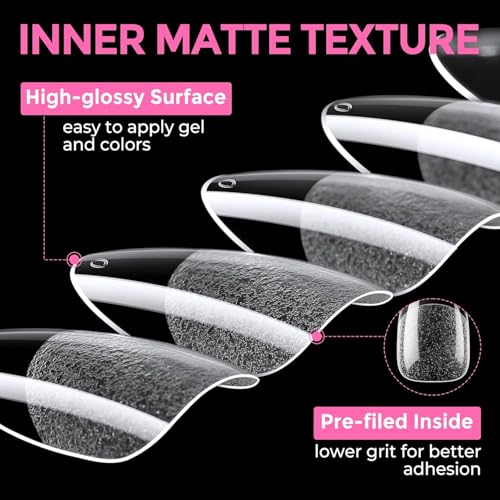 Image of UNA GELLA Almond Nail Tips, 216pcs Pointed Almond Gel Nail Tips Pre-shape Half Matte Full Cover Clear Acrylic Soft Gel Fake Nails for Nail Extension Nail Art 12 Sizes