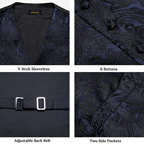 Image of DiBanGu Mens Paisley Vest Silk Sleeveless Suit Vest and Neck Tie Pocket Square Cufflinks Set for Wedding Formal
