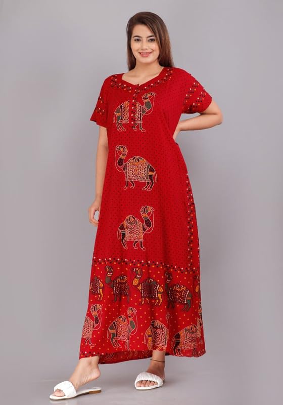becooper Stylish Cotton Nighty for Women Sleepwear Free Size Upto XXL (Single77$P)-picture-30