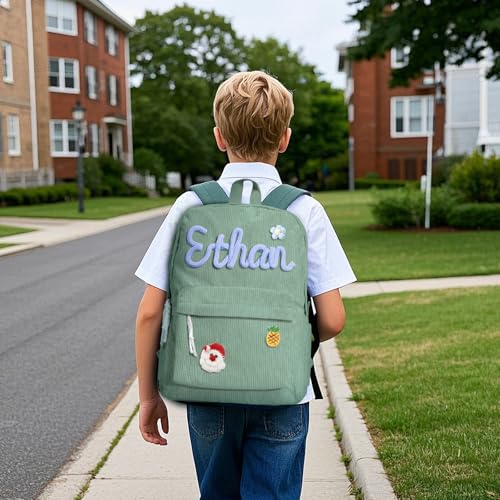 Personalized Backpack Custom Corduroy Bookbag with Cotton Rope Embroidery Name Gifts for Unisex Birthday/Christmas Gift Custom Bookbag Travel Camping Casual Bag2