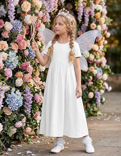 Image of Arshiner Girls Maxi Dress Long /Short Sleeve Casual Holiday Dress with Pockets for 5-13 Years