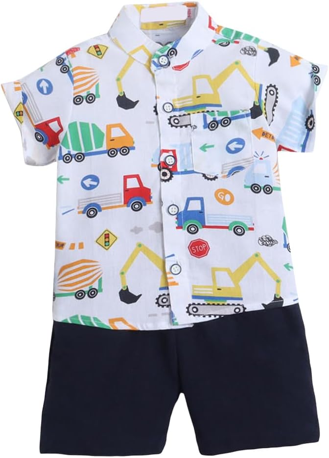 HopscotchBoy's Cotton Printed Vehicle Print Shirt And Shorts Set