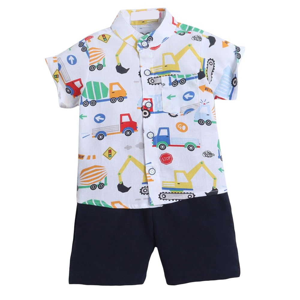 HopscotchBoy's Cotton Printed Vehicle Print Shirt And Shorts Set