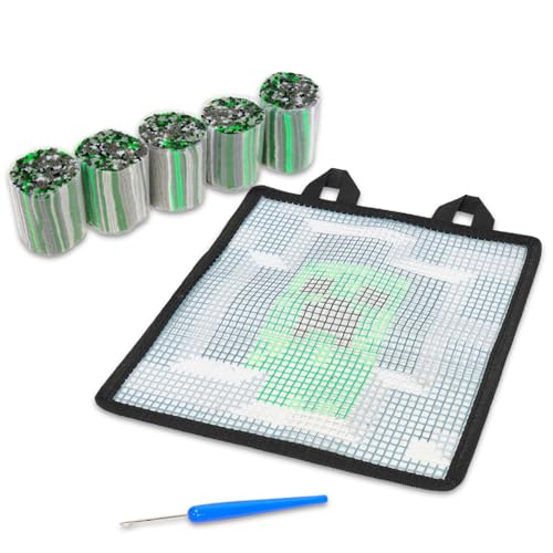 Image of Minecraft Arts & Crafts Kit for Kids - DIY Mini Rug & Stickers, Latch & Hook Creeper Rug