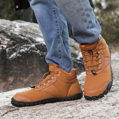 Snow Boots for Men Waterproof Winter Sneakers Wide Toe Box Barefoot Wear Faux Fur Lined Warm Snow Boots Outdoor Casual Mid Top Ski Shoes Running Walking Comfortable Non Slip Shoes 2025 Fashion4
