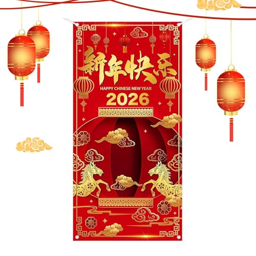 Rivestimento per Porta Capodanno Cinese | Telo Sfondi Anno Del Cavallo - Copriporta Nuovo Anno 2026 Dimensioni 180 Cm X 90 Cm | Per Feste E Celebrazioni Del Capodanno Cinese Portico Garage Parete